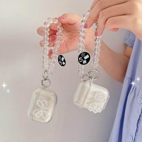 Transparent Bow Butterfly Key Chain Bracelet Case for AirPods 1 2 Pro 3 Bluetooth Earphone Accessories Cover Glitter Shell Coque