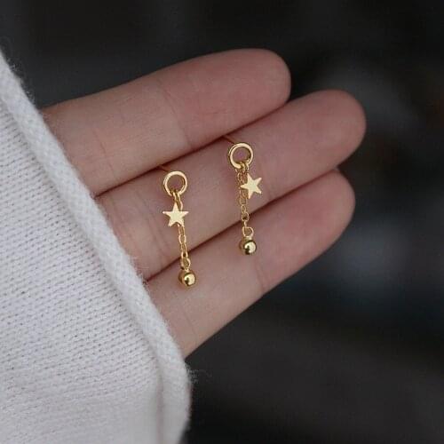 S925 Sterling Silver Needle Small Star Ball Cute Five-pointed Star Drop Earrings for Women Fashion Jewelry Party Wedding Gift