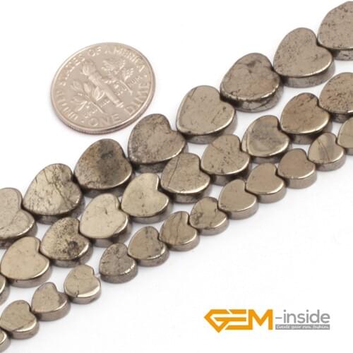 Pyrite Heart Shape Irony Gray Beads Natural Stone Bead DIY Bead For Jewelry Making Strand 15" Wholesale! Free Shipping