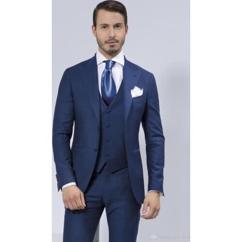 TPSAADE High Quality Blue Men Suit For Wedding 3 Pieces(Jacket+Pant+Vest+Tie) Groom Prom Masculino Trajes De Hombre Blazer 2018