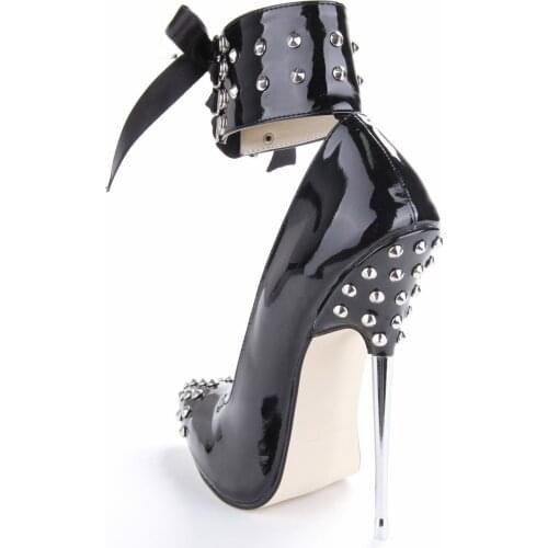 Gullick 16cm Crystal Metal High Heels Pointed Toe Women Pumps Shoes Luxury Lace-up Beat Quality Ankle Sexy Black/Red/purplel