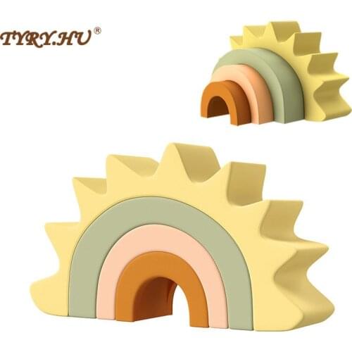 TYRY.HU Tunnel building block teether Silicone Teether Soft Jenga Building Blocks 3D Folding Educational Game Toys BPA Free