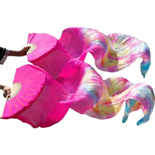 Stage Performance 100% Silk Belly Dance Fans Gradient Colour Dance Accessories Belly Dancing Silk Fans rose +Mixed color