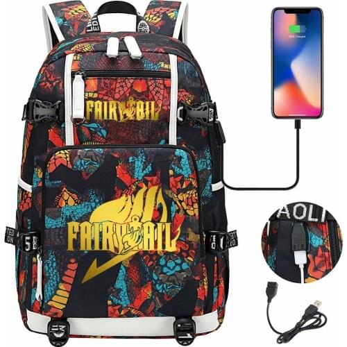 Anime Fairy Tail Backpack Men Women Large Capacity School Bag Laptop Bag Waterproof Multifunction USB Charging Travel Backpack