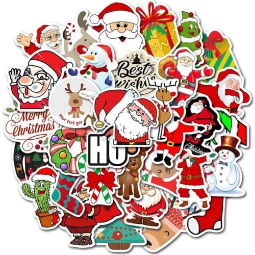50PCS Fashion Waterproof Christmas Xmas Theme Decoration Stickers Decals for Suitcases Phones Laptops Tablets Skateboards skin