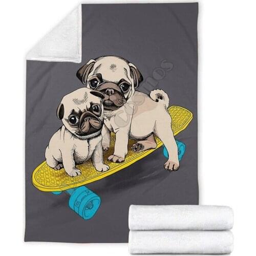 Premium Pug Skateboard 3d printed fleece blanket Beds Hiking Picnic Thick Quilt Fashionable Bedspread Sherpa Throw Blanket