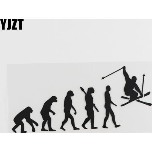 YJZT 16.6CMX7.6CM Evolution Of Man Ski Extreme Sport Skier Vinyl Car Sticker Black/Silver 8A-0373