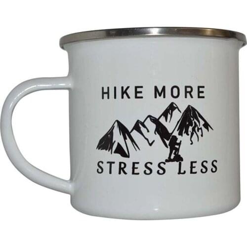 Funny Camp Mug Enamel Camping Coffee Cup Gift Hike More Stress Less Camping Gear