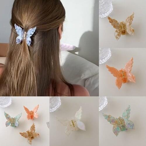 Acetate Resin Hair Claw Sweet Fairy Butterfly Hairpin Clip Gradient Tie-Dye Colored Styling Tools Barrettes for Women Girls
