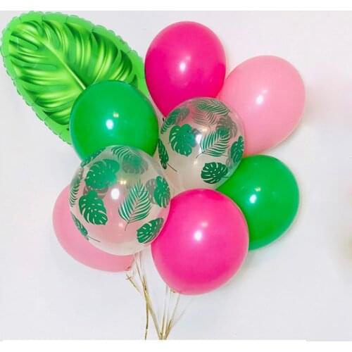 20pcs Palm Leaf Green Pink Latex Balloon Tropical Party Balloons Hawaii Birthday Wedding Tropical Animal Wild Party Decoration