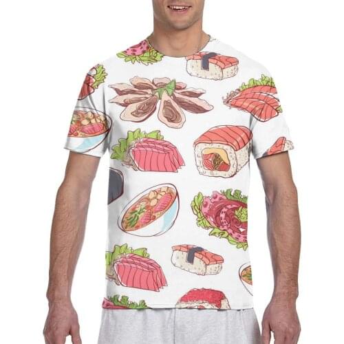 2020 T Shirt Summer Tops Tees Crew Neck Short Sleeve Famous Japanese Cuisine Dishes With Octopus Oysters Tuna Nigiri Sushi Roll