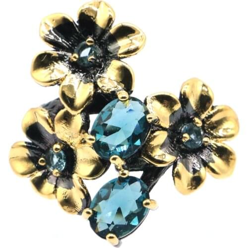 27x26mm Neo-Gothic 7.8g Created London Blue Topaz Kunzite Peridot Aquamarine Black Gold 925 Sterling Silver Rings Dating