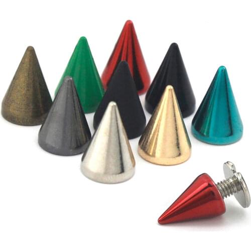 10pcs More Color Brass Bullet Cone Spike Punk Screwback Studs Bag Clothes Leather Craft Phone Case Diy Decor Accessories