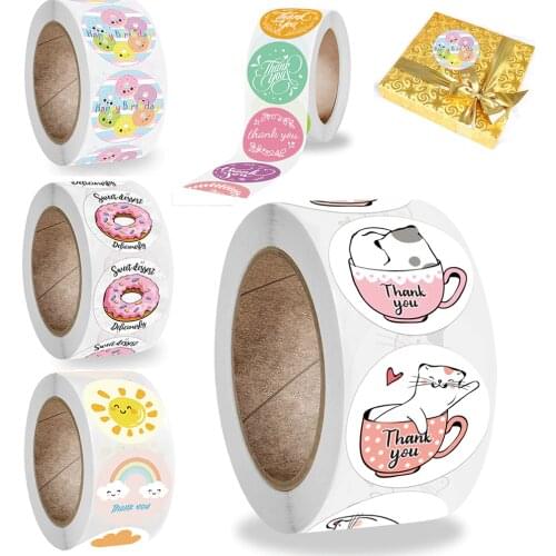 500pcs/roll Thank You Stickers Scrapbook Labels Happy Birthday For Wedding Envelope Seal Handmade Stationery Sticker Gifts Decor