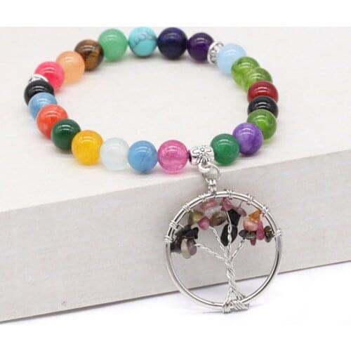 7 Chakra Healing Bead Bracelet Life Tree Charm Natural Stone Buddha Balance Bracelets for Women Men Yoga Wristband Jewelry