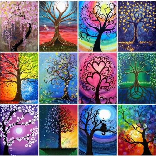 EverShine Diamond Embroidery Landscape Diamond Painting Full Drill Square Tree Picture Of Rhinestones Mosaic Abstract Wall Art