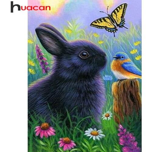 Huacan 5d Diamond Painting New Arrivals Rabbit Butterfly Home Decor Mosaic Bird Animal Embroidery Wall Stickers