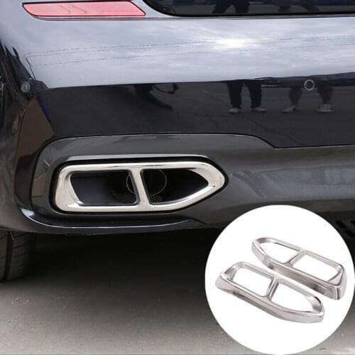 2pcs Glossy Black Steel Car Exhaust Pipe Cover Trim For BMW 7 Series G11 G12 730 740 750li 2016 2017 2018 M Sport VERSION Model