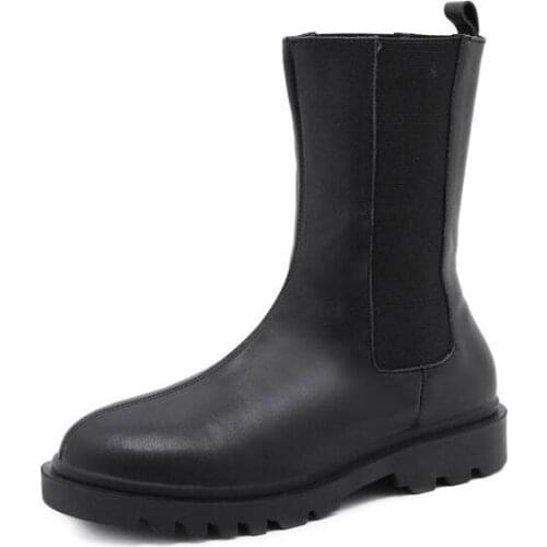 Women Winter Boots Genuine Leather Platform Boots Black Boots Thick Heel Platform Boots Booties Heels