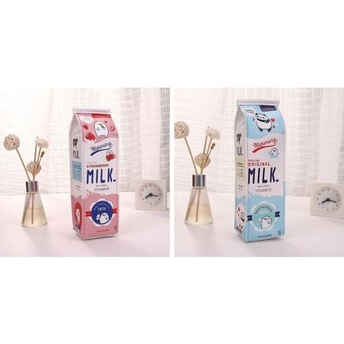 2 Pcs New Creative Simulation Of Milk Cartoon Pencil Case Cute PU Pen Bag Stationery Pouch For Student School Supplies, Blue & R