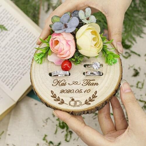 Net red ring box custom carved wooden proposal ring box European wedding ring box ring pillow forest wedding