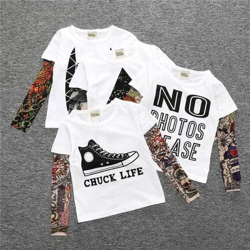 Boys Girls Long Sleeve Tshirt Novelty Tattoo Fashion New Print Spring Cotton Shirt Autumn O-neck For 1-7 Years Children