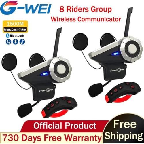 FreedConn T-REX Motorcycle Bluetooth Intercom Helmet Headsets 1500M 8 Riders Group Wireless Communicator FM +L3 Remote Control