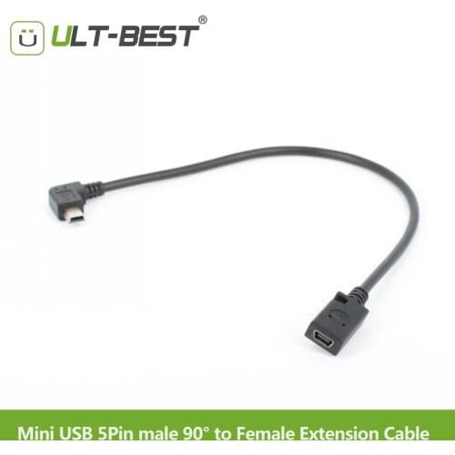 ULT-Best 90 Degree Right Angle Mini USB 5Pin Male to Female M/F Extension Cable data sync Extender cabo Cord 27cm