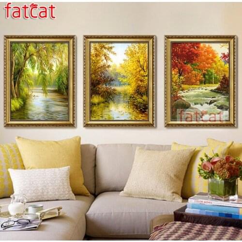 FATCAT Autumn Natural scenery diy 5d diamond painting full square round drill mosaic embroidery sale triptych kits decor AE2634