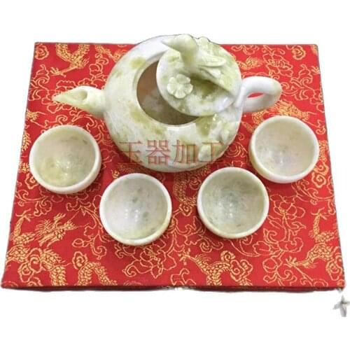 China handmade jade carving natural jade Kungfu teapots and bowls in China A set