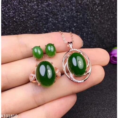 KJJEAXCMY boutique jewels 925 pure silver inlaid natural jade girl Pendant Necklace Ring Earring kit support test