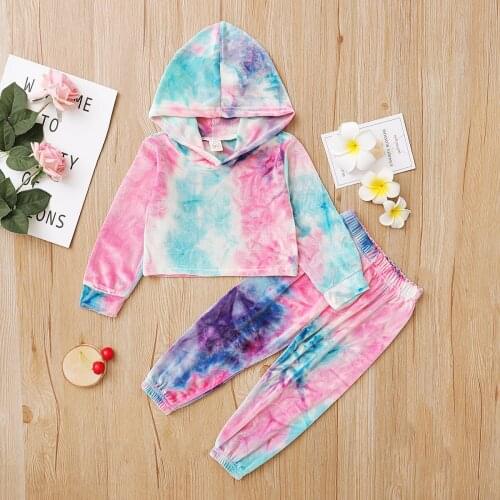 PatPat 2-piece Toddler Girl Tie Dye Hoodie and Elasticized Pants Casual Set