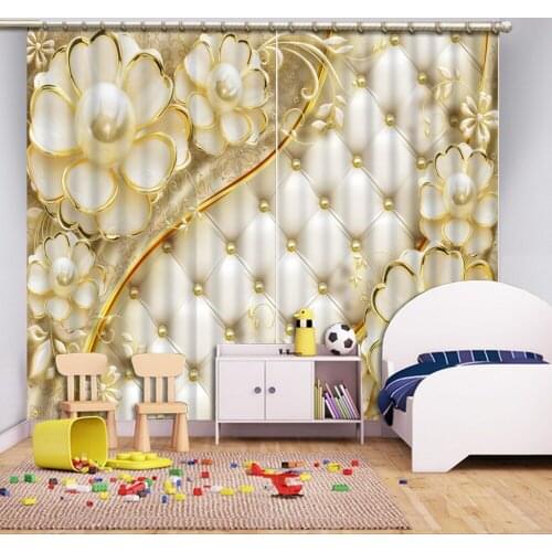 Beautiful Window Curtains Fashion Customized 3D Curtains Pearl Flower Checkered Classic Home Decor