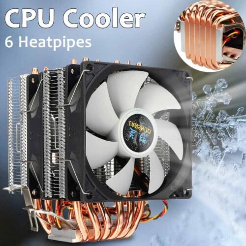 6 heat-pipes CPU Cooler Radiator Cooling 3PIN Dual Fan Computer PC Case Fans For LGA 1150/1151/1155/1156/1366/775 For HUANANZHI