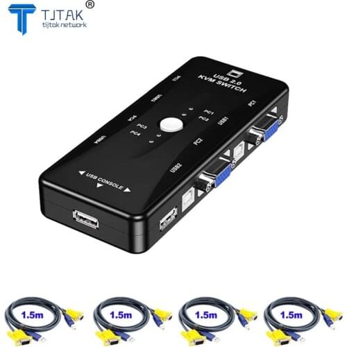 4 port KVM switch USB 2.0 VGA Splitter Printer Mouse Keyboard Pendrive Share Switcher 1920*1440 VGA switch Box Adapter