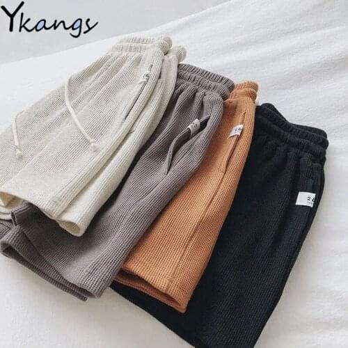 Summer Yoga Sport Basketball Solid Black Shorts Women Drawstring Fashion Baggy Biker Fitness Korean Style Home Shorts Female New