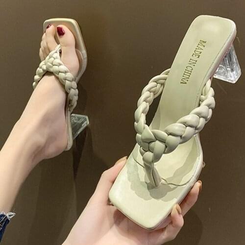 Fashion Women Sandals High Heels 3.15 Inches Beautiful Weave Style Clip Toe Sexy Slippers(Size 35-42