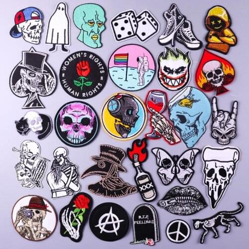 Punk Skull Patches for Clothes Embroidered Patches For Clothing Iron On Patch Thermoadhesive Patches for jacket Doctor Badge