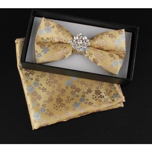 Brand New Luxury Floral Bow Tie Set For Women High Quality Bowtie Handkerchief Wedding Party Dress Gift Box