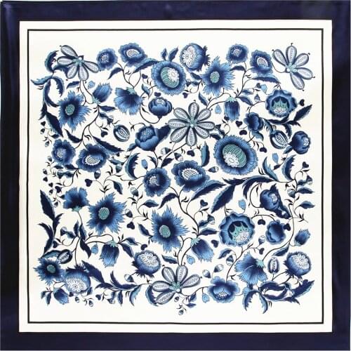 Large Sqaure Scarves For Women Flower Print Silk Satin Scarf Female 90cmx90cm Luxury Brand Square Shawls Head Scarfs For Ladies