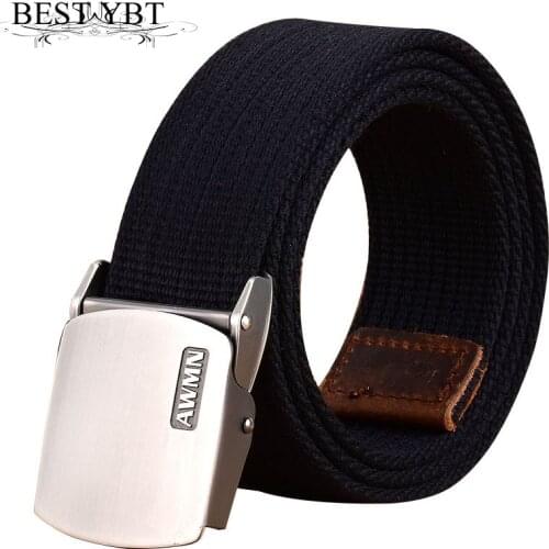 Best YBT Men Canvas Belt Alloy Smooth buckle Belt Luxury Fashionable Classic Brand Strap military leisure weaving Men Belt