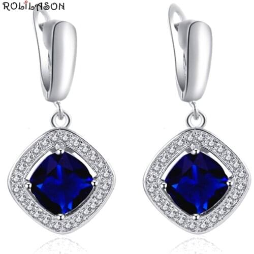 So Luxury Design Drop Earrings for Bride Wholesale Blue Cubic zirconia Silver Stamped Fashion Jewelry JE1014