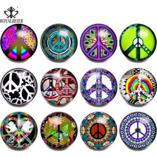RoyalBeier 12pcs/lot Charm Peace Symbol Mixed Style Snap Buttons Fit Diy jewelry 18mm Snap Jewelry For Women Bracelet
