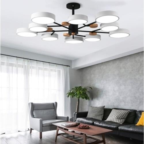 Nordic modern minimalist LED chandelier creative living room macaron lamps wrought iron bedroom hotel wooden lamp