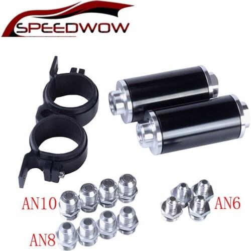 SPEEDWOW 2 pcs Fuel Filter+60mm Aluminum Double Fuel Pump Bracket / Fuel Filter Bracket Kit For 044 Pump Bille Black/ Bule