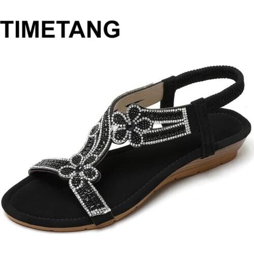 TIMETANG Shoes Woman 2021 Glitter Slides Slippers Flat Low On A Wedge Big Size Jelly Soft Casual Scandals Fabric Fretwork Hoof