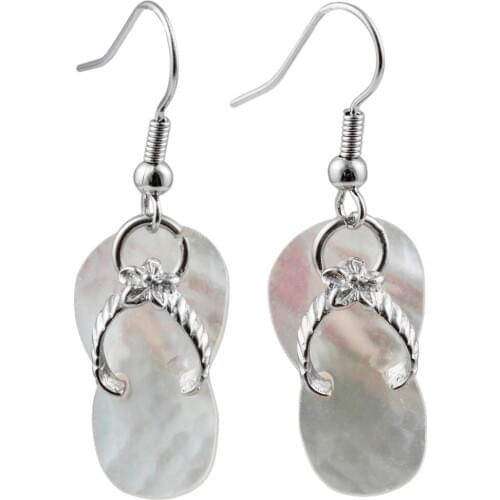 TUMBEELLUWA Women White Abalone Shell Slippers Flip Flops Dangle Hook Earrings