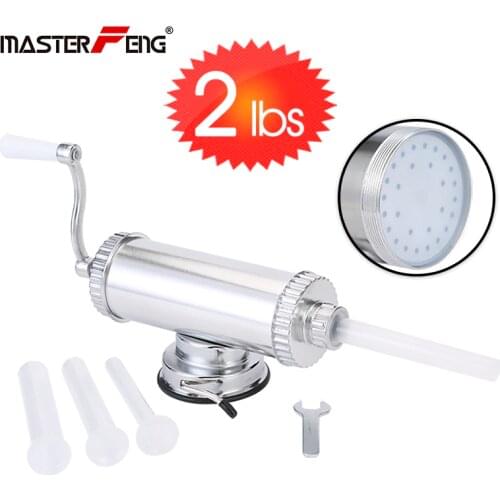 2LBS/ 1KG Homemade Sausage Maker With Suction Base & 3 Filling Nozzles & Silicone Piston Horizontal Sausage Stuffer