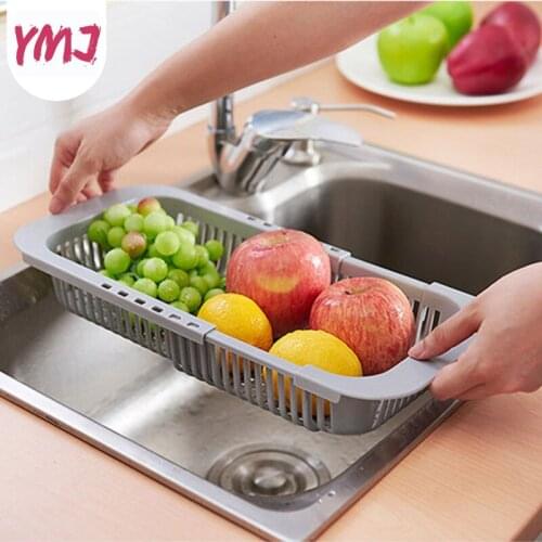 Retractable Sinks Baskets Rectangular Plastic Tableware Fruit Bowl household Kitchen Sink Drain Rack Storage Basket Organizer