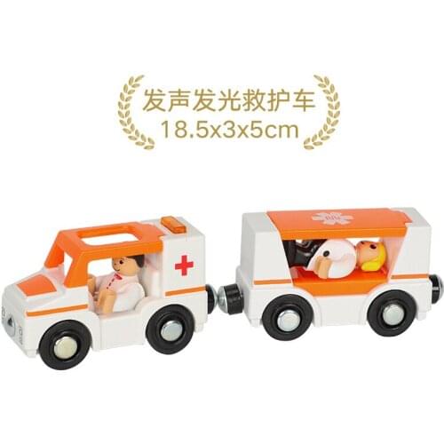 W03 High-quality sound and light 2 sections of magnetic train compatible with wooden track- ambulance